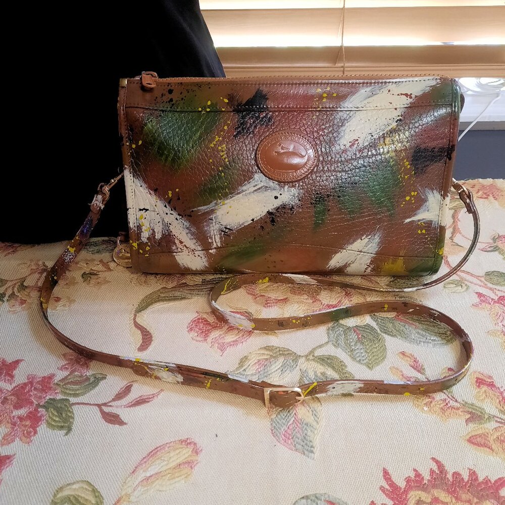 Vintage Dooney & Bourke Dipinta Inspired Hand Painted Zip Top Rare Crossbody